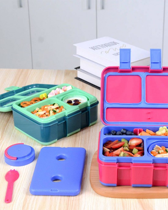 All In 1 Tiffin School Lunch Bento Box For Kids Bpa Free Lunch Box With Food Cup And Ice Pack, Pink Kids' Lunch Boxes