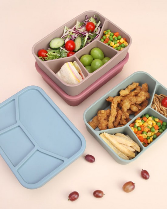 Eco Friendly Portable Big Capacity Lunch Box Container Silicone Bento 4 Compartment Lunch Box For Adult Offices