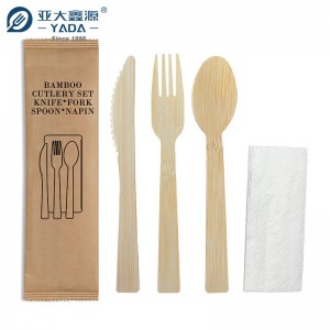 Yada Customized High Quality 170mm Bamboo Disposable Spoon Fork Knife Set Kraft Paper Bamboo Cutlery Set