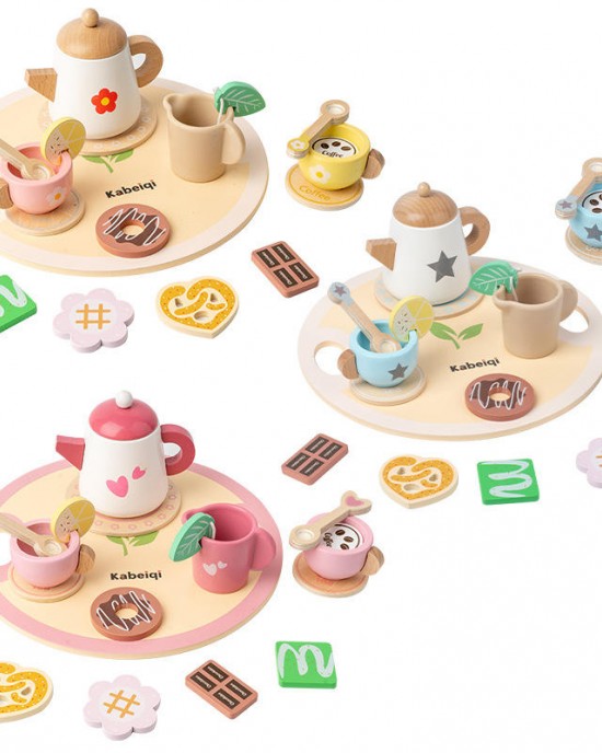 YUCI New Afternoon Tea Set Toy Role Pretend Play Kitchen Toy Wooden Children's Afternoon Tea Puzzle Toys for Girls