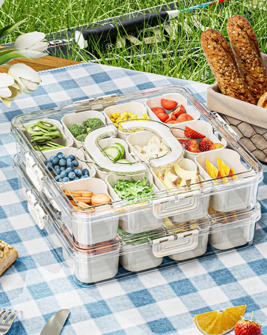 Divided Serving Tray With Lids And Handle, 8 Compartments, Snack Box, Food Storage Container Set With Lid