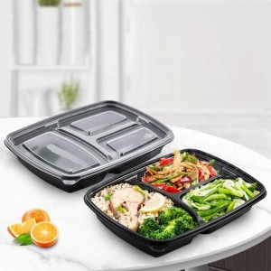 Factory Stock Plastic Reusable Bento Lunch Box Custom Meal Storage Disposable Fast 3 Compartment Food Container with Lid