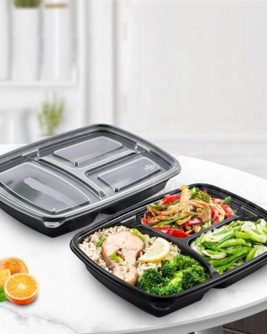 Factory Stock Plastic Reusable Bento Lunch Box Custom Meal Storage Disposable Fast 3 Compartment Food Container with Lid