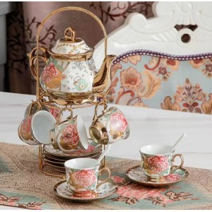 European Vintage Style 20-Piece Ceramic Coffee Pot and Tea Cup Set Porcelain for Gifts Drinkware Morning Afternoon Tea Suit