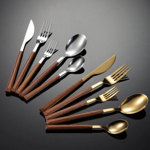 China Stainless Steel Cutlery Kitchen Knife Fork Spoon Wooden Handle Cutlery Set 1049001