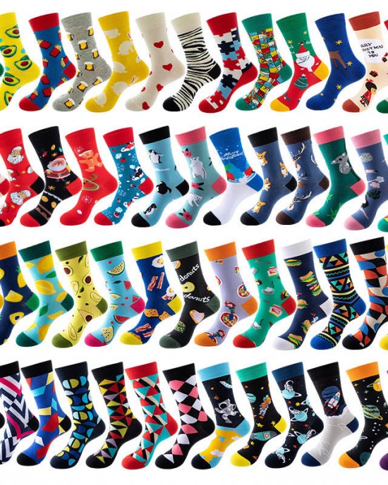 High Quality Crew Cotton Colorful Socks Custom Logo Funky Novelty Fashion Design Food Animals Socks Men Women Funny Socks