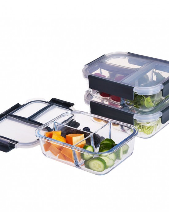 Lunch box Compartment Glass Divided Food Storage Containers