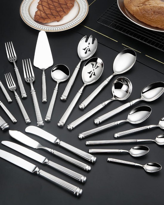 Stainless Steel 304 Elegant Flatware Silver Metal Western Minimalist Dessert Spoon Fork Vintage Knife Cutlery Sets for Presents