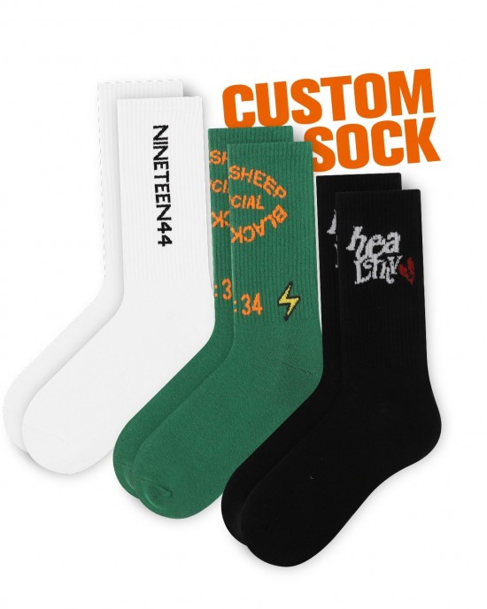 FREE DESIGN & MOCKUP Men Sock Custom Logo Cotton Crew Men Sox Breathable Custom Design Casual Sock