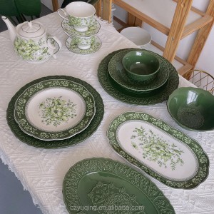 Luxury Classic French Retro Dark Green Porcelain Charger Creative Round Dinnerware Set Weddings Includes Dish Coffee Cup Teapot