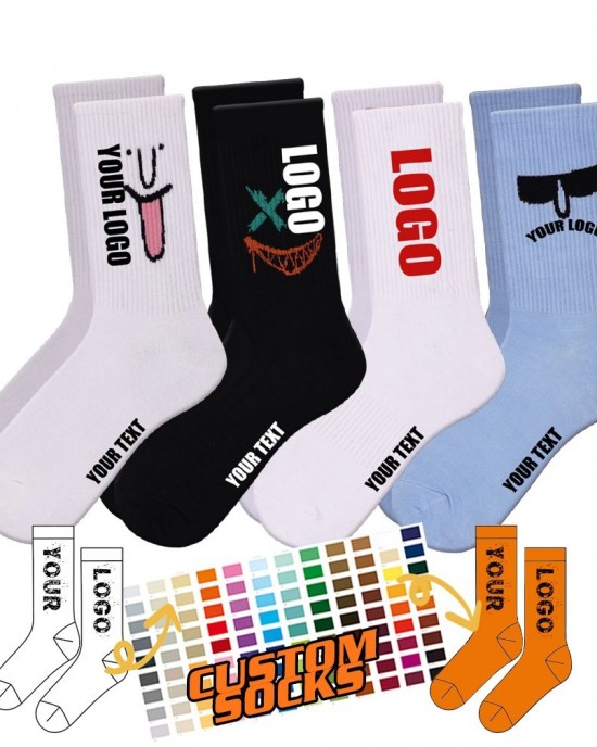 FREE DESIGN & MOCK-UP Custom Logo Men Jacquard Letter Sock Customized Pattern Crew Socks With Design Logo