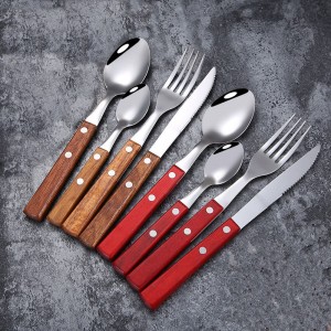 Wood Handle Silverware Set 18/8 (304) Stainless Steel Cutlery Set Forks Spoons and Knives Set