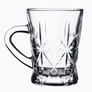 Hot Selling Luxury Small Transparent Embossed Glass Cups For Drinking Tea Or Juice With Handle