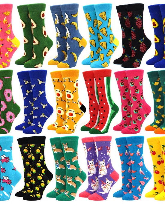 Novelty Happy Combed Cotton Men's Dress Socks Funny Fun Colorful Crazy Funky Cute Crew Socks for Men