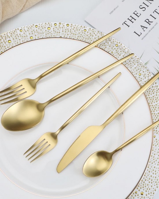 New Design Portugal Gold Plated Flatware Spoon Fork and Knife Stainless Steel Cutlery Set for Wedding Event