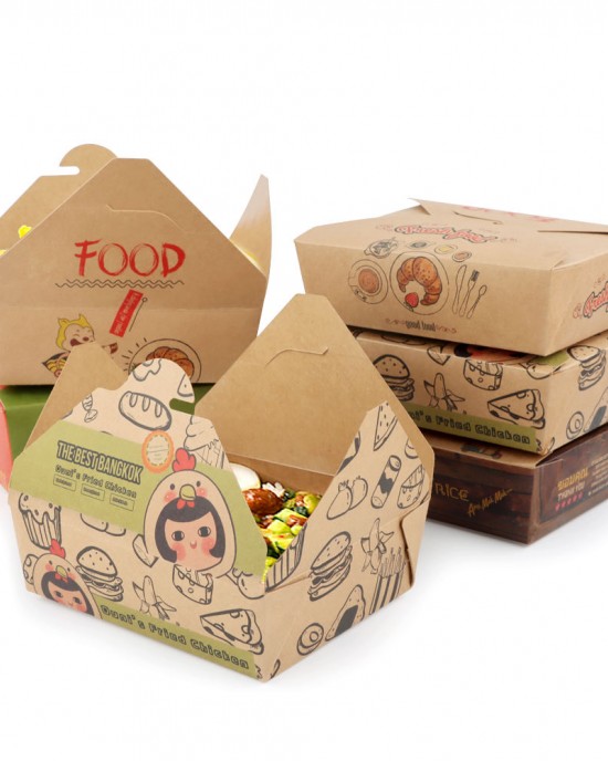 Disposable Custom Brown Kraft Paper Salad Takeaway to Go Food Container Lunch Boxes