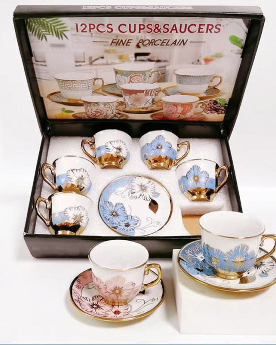 2023 New Arrival Gift Box 6 Cups& 6 Saucers Tea Cup and Saucer Set Vintage Porcelain Tea Sets Ceramics Cups