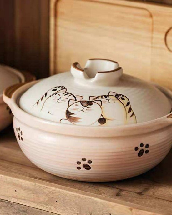 Fu Mao Series Japanese Ceramic Casserole Korean-Style Hand-Painted Soup Porridge Pot High Temperature Resistant Metal Glass Box