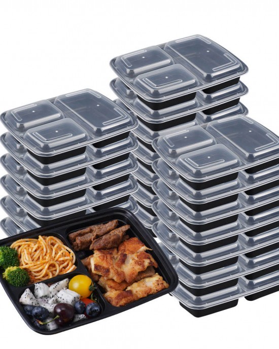 Microwave Takeaway Plastic To Go Food Containers With Lids 1 2 3 Compartment Disposable Meal Prep Togo Lunch Box