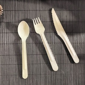 Eco Friendly Durable and Tree Wooden Forks Spoons Knives Disposable Utensils Cutlery With Strengthen Handle