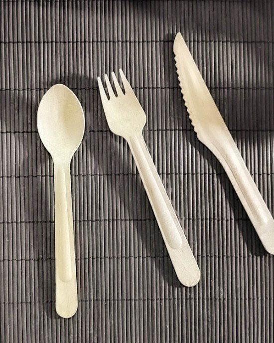 Eco Friendly Durable and Tree Wooden Forks Spoons Knives Disposable Utensils Cutlery With Strengthen Handle