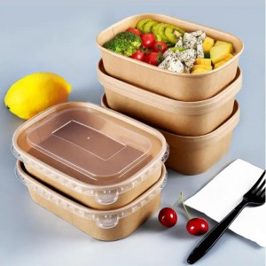 Disposable Kraft Paper Container Salad Fried Rice Takeout Rectangle Food Box Kraft Paper Lunch Bento Bowl