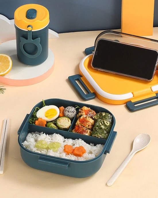 Silicone Kids Lunch Container With 3 Leakproof Compartments Food-Safe Materials, Sturdy and Bpa Free