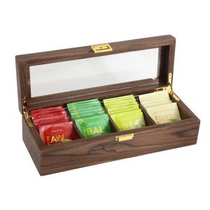 Traditional Tea Wood Box Cheap Wooden Tea Bag Storage Box High Quality Walnut Color