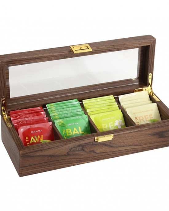 Traditional Tea Wood Box Cheap Wooden Tea Bag Storage Box High Quality Walnut Color