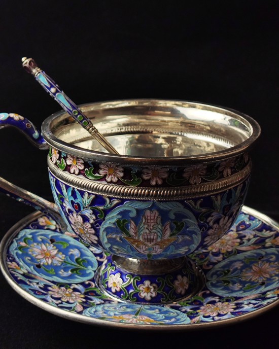 Selection Of Fine Handmade Sterling Silver Tea Set Russian Floral Pattern Elegant Filigree Enamel Hot Selling Coffee set