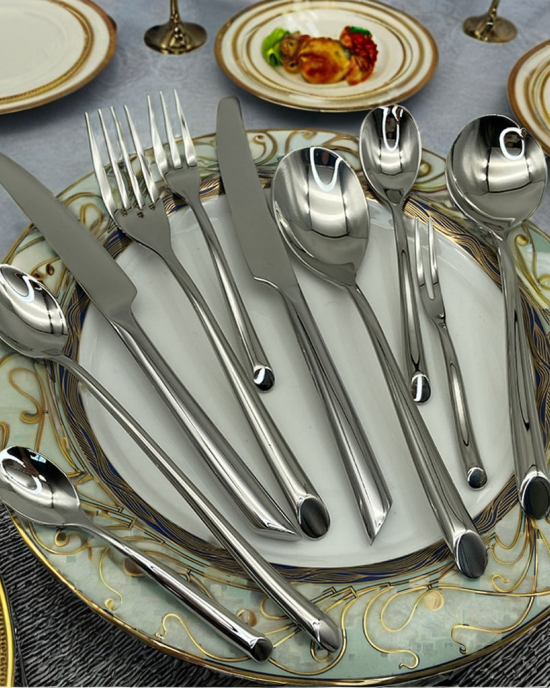 High Quality Table Fork and Knife Spoon Set Flatware with Smooth Handle Cutlery Set with Mirror Polish Hotel Stainless Steel