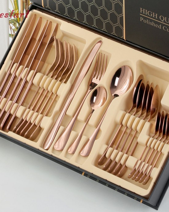 In Stock Gift Set Metal 24Pcs Knife Spoon And Fork Set Stainless Steel Cutlery Flatware Sets