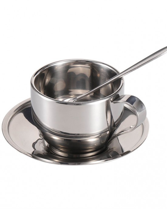 Exquisite Coffee Cup Set with Double Walls and Spoon Stainless Steel Cup for Coffee Tea Cup