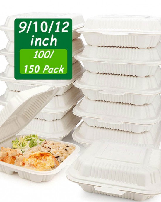 Eco-Friendly Disposable Sealable Food Container Rectangle Food Packing Box Degradable 4 Grid Wet Pressed Pulp Lunch Box