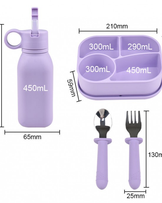 Wholesale Customizable Enfant School Bento Box Set Stainless Spoon Fork Silicone Kids Lunch Container Water Bottle Microwavable