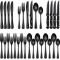 24-Piece Black Silverware Set Steak Knives Tableware Cutlery 4 Food-Grade Stainless Steel Utensils Mirror Finished Flatware Home