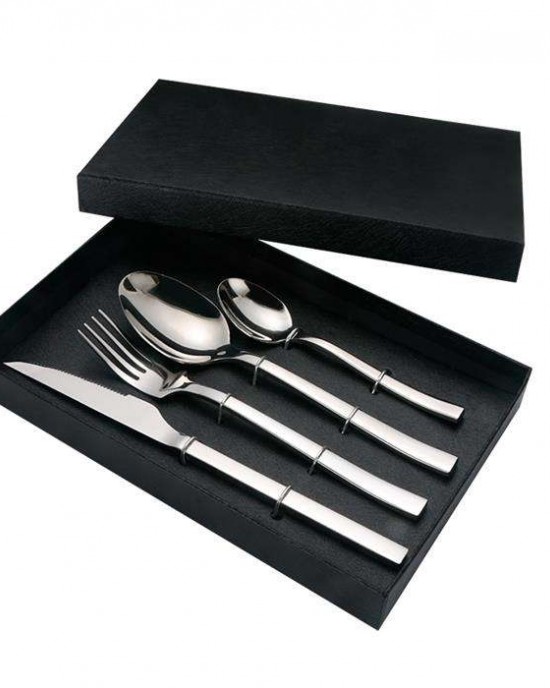 Stainless steel tableware knife and fork spoon square handle steak knife Western food 4 piece set gift box set