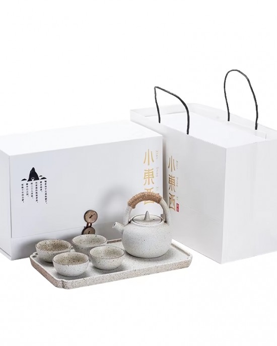 Japanese Retro Style Porcelain Clay Kung Fu Tea Set Stocked Loop-Handled Ceramic Teapot Tea Set with Gift Box