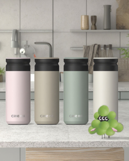 Cille New Simple & Stylish High-End Ceramic Liner Tea Cup Modern Design Men's & Women's Thermos for Car Use Made of Metal