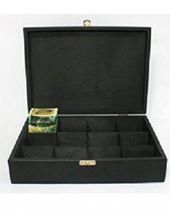 High Quality Black Wooden Tea Bag Box With 12 Compartments