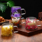 Cross-Border New High-Borosilicate Double-Layer Petal Flowing Sand Tea Cups Saucers Modern Coffee Glass Cup