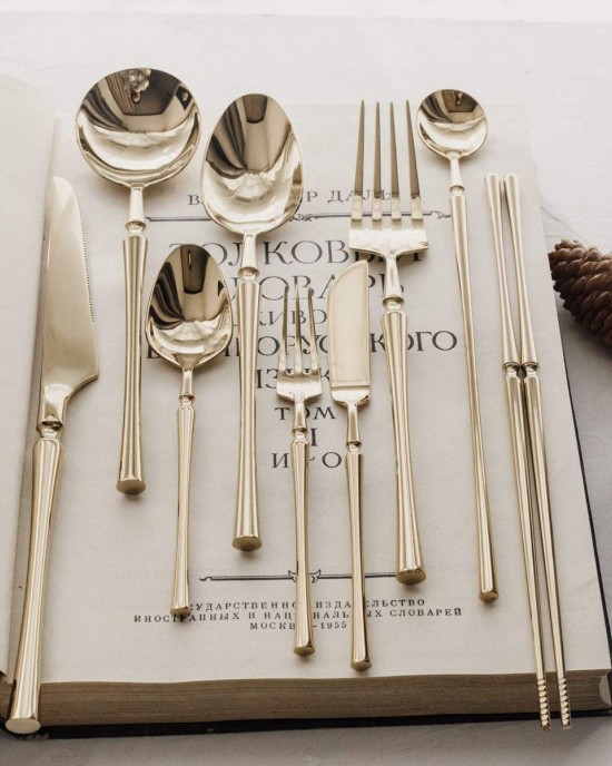 Luxury Canton Tower Round Handle Heavy Cutlery Wedding Event Flatware Dinner Knife Spoon Fork Set