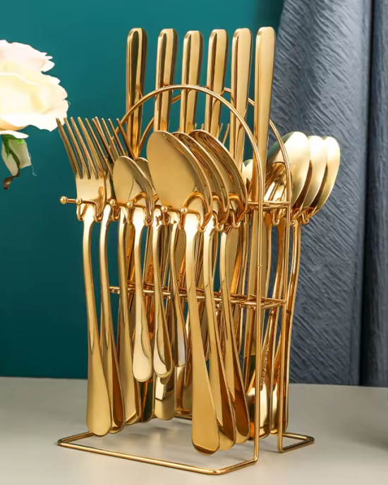 Royal Gold Stainless Steel 18/10 Gold Cutlery Set Hotel Wedding High Grade Metal Spoon Knife Fork Flatware Set