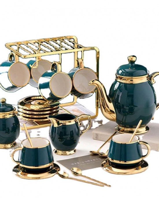 New European Small Luxury Gold Edge Coffee Cup and Plate Set Ceramic Household Afternoon Tea Set with Cup Holder