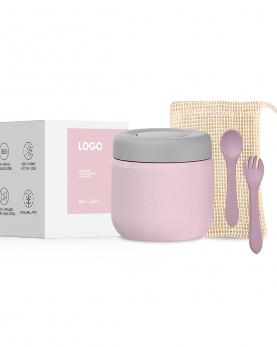 Pink 12oz Stainless Steel Food Jar With Optional Cutlery For Kids BPA Free Vacuum Insulated Food Container With Accessories