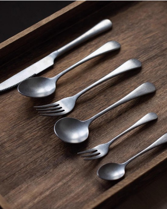 Cutlery Set Retro Tableware Stainless Steel Dessert Spoon Silverware Dinnerware Set Kitchen Utensil Knife Fork Spoon