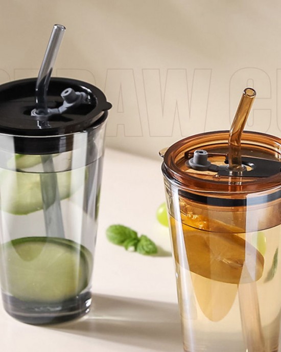 Glass 450ml Drinkware with Lid and Straw Reusable Water Bottle Tea Milk Cup Iced Coffee Cup