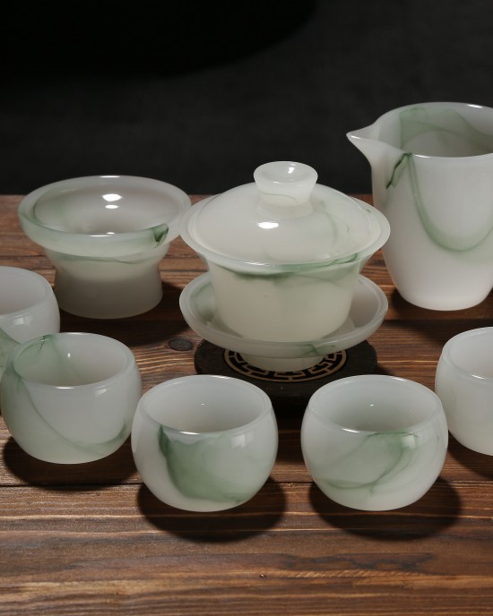 Factory Direct Sale: Jade Porcelain Tea Set, Jade Crystal Kung Fu Tea Set