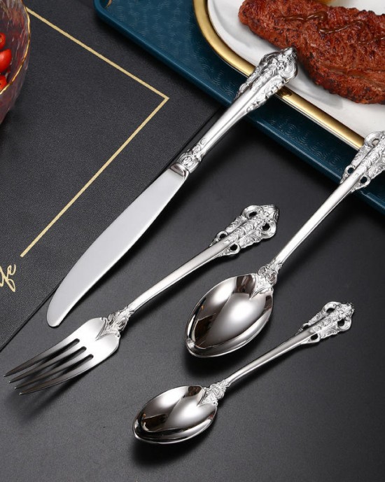 High Quality Stainless Steel Spoon Fork Knife Royal Cutlery Set 4 Pieces Silverware 18/10