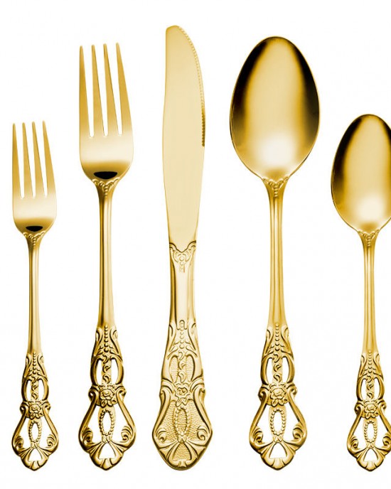 2025 New Releases Vintage Besteck Elegant Luxury Retro Metal Gold Knife And Forks Cutlery Set Flatware